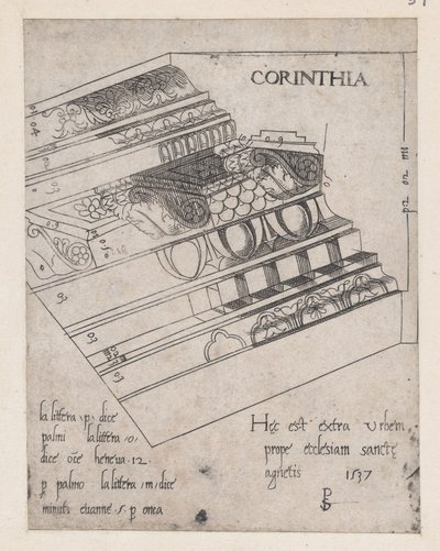 Speculum Romanae Magnificentiae: Corinthian Entablature, 1537 by Master PS