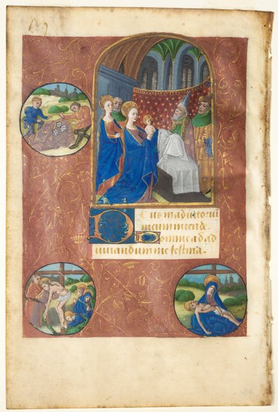 Leaf from a Book of Hours: Presentation in the Temple with Roundels of the Casting of Lots by Master of Adélaïde de Savoie