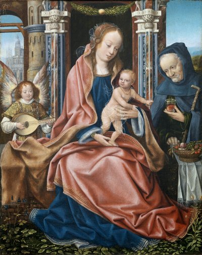 Triptych of the Holy Family with Music Making Angels (Central panel) by Master of Frankfurt