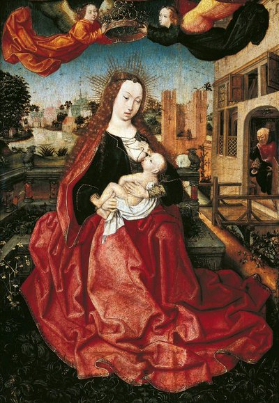 Madonna and Child Crowned by Two Angels by Master of Frankfurt