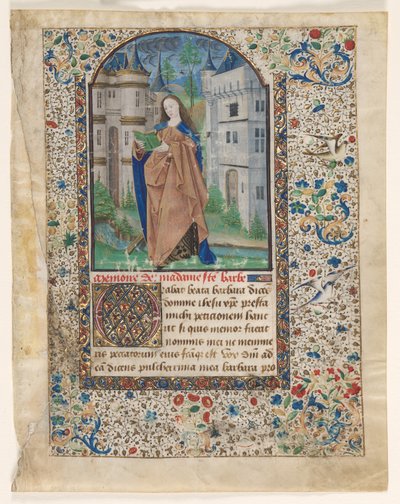 Leaf from a Book of Hours: St. Barbara (2 of 2 Excised Leaves) by Master of Jacques de Luxembourg