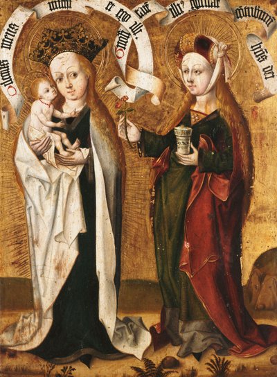 The Virgin and Child with Saint Mary Magdalen offering the Child a Rose by Master of Liesborn