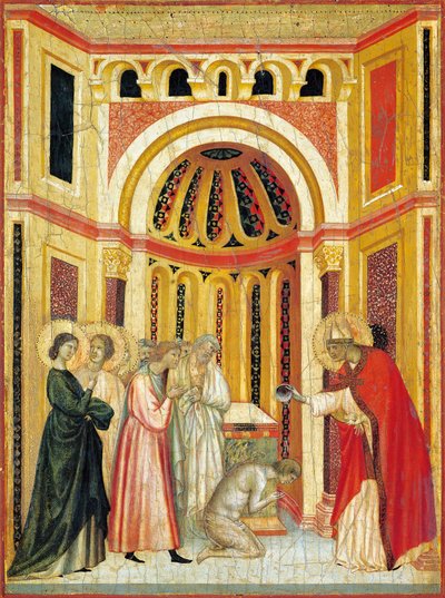 Bishop Urban baptizing Tiburcio (detail) by Master of Saint Cecilia