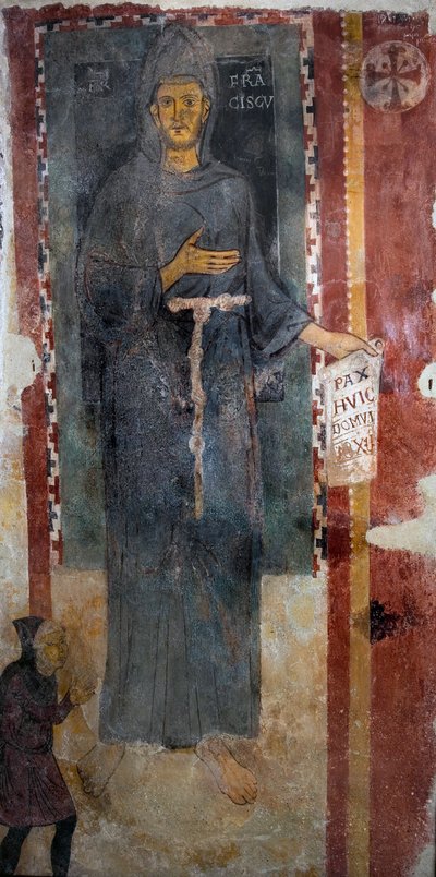 Representation of Saint Francis of Assisi. This is certainly the first representation of the saint executed while he was alive, representing without stigma and without aureole. He holds a paper with the Latin inscription 