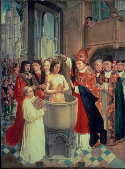 The Baptism of Clovis I in Reims by Saint Remi on December 25, 496 (or 499) by Master of Saint Giles
