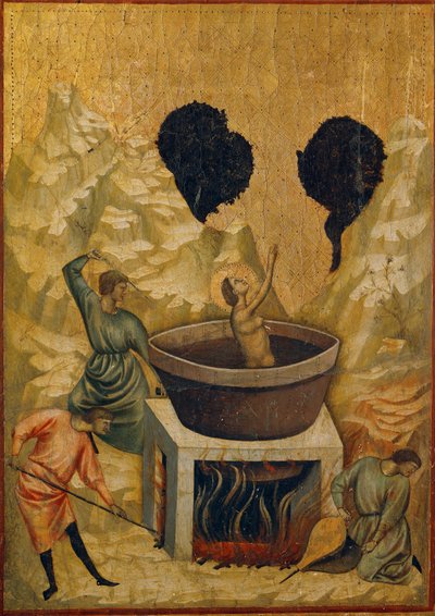 The martyrdom of St. Cecile, plunged into a bath of boiling water by Master of St. Cecilia