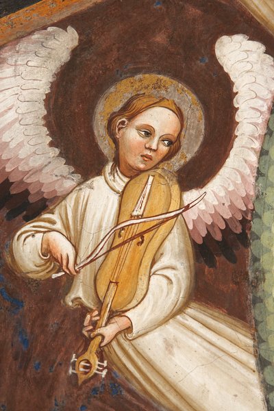 Assumption of the Virgin and the Virgin Mary Dropping the Girdle or Holy Belt to St. Thomas (detail) by Master of Vignola
