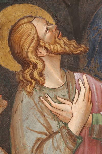 Assumption of the Virgin and the Virgin Mary Dropping the Girdle or Holy Belt to St. Thomas (detail) by Master of Vignola