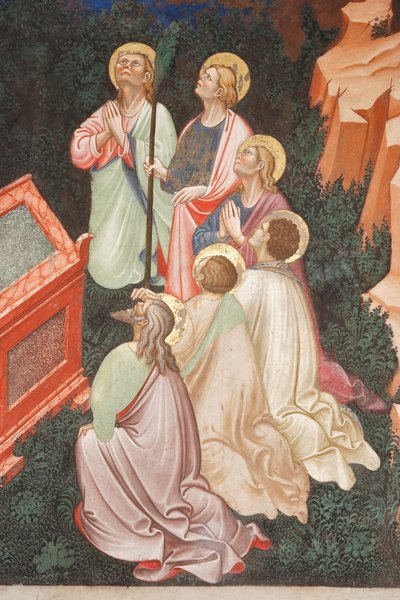 Assumption of the Virgin and the Virgin Mary Dropping the Girdle or Holy Belt to St. Thomas (detail) by Master of Vignola