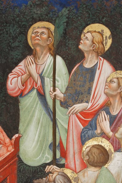 Assumption of the Virgin and the Virgin Mary Dropping the Girdle or Holy Belt to St. Thomas (detail) by Master of Vignola