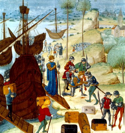 King Edward III Arriving in Saint Vaast La Hogue on the 12th July 1346, Illustration from the Chroniques d
