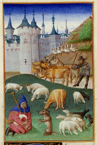 Farm animals and bagpipe players. Miniature taken from 