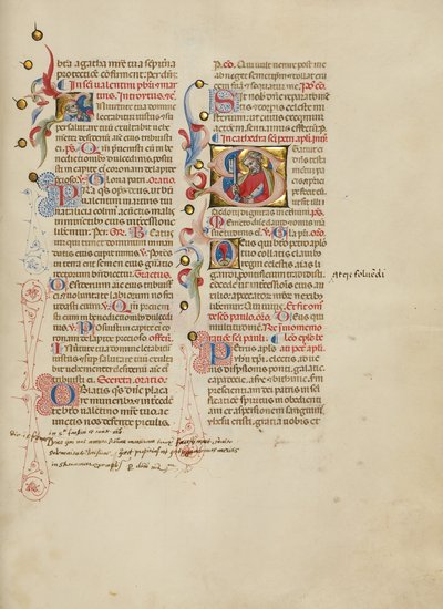 Initial I: Saint Valentinus; Initial S: Saint Peter by Master of the Brussels Initials
