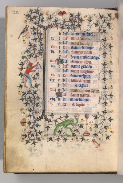 Hours of Charles the Noble, King of Navarre 1361-1425: fol. 10v, October by Master of the Brussels Initials and Associates