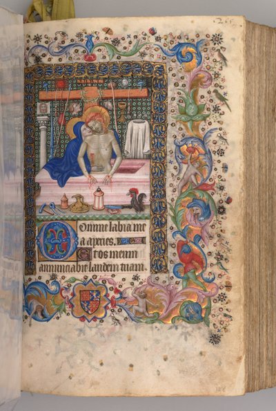 Hours of Charles the Noble, King of Navarre: fol. 128r, Man of Sorrows by Master of the Brussels Initials and Associates