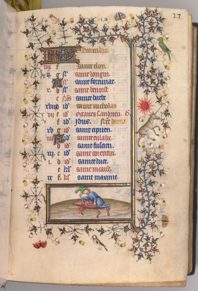Hours of Charles the Noble, King of Navarre: fol. 12r, December by Master of the Brussels Initials and Associates