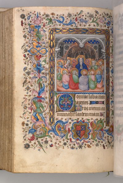 Hours of Charles the Noble, King of Navarre: fol. 137v, Pentecost by Master of the Brussels Initials and Associates