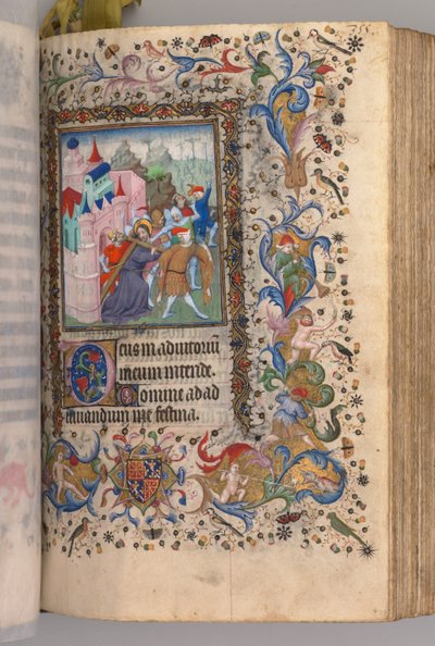 Hours of Charles the Noble, King of Navarre: fol. 170v, Christ Carrying the Cross by Master of the Brussels Initials and Associates