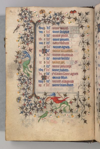 Hours of Charles the Noble, King of Navarre: fol. 1v, January by Master of the Brussels Initials and Associates