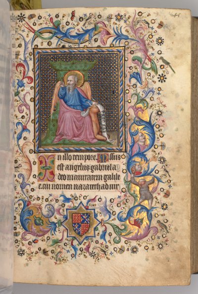 Hours of Charles the Noble, King of Navarre: fol. 23r, St. Luke, c1405 by Master of the Brussels Initials and Associates