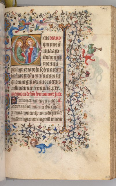 Hours of Charles the Noble, King of Navarre, fol. 269r, SS. Philip and James by Master of the Brussels Initials and Associates