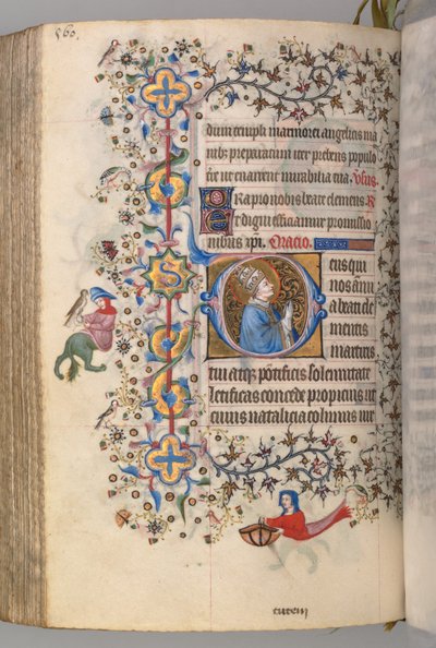 Hours of Charles the Noble, King of Navarre, fol. 274v, St. Clement by Master of the Brussels Initials and Associates