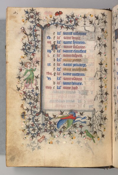 Hours of Charles the Noble, King of Navarre 1361-1425: fol. 2v, February, c. 1405 by Master of the Brussels Initials and Associates