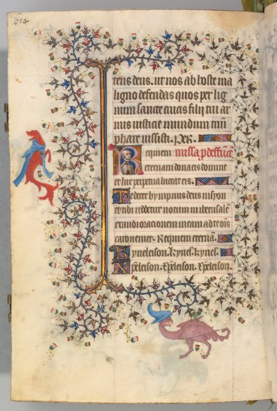 Hours of Charles the Noble, King of Navarre 1361-1425, fol. 321v, Bust of Death, c. 1405 by Master of the Brussels Initials and Associates