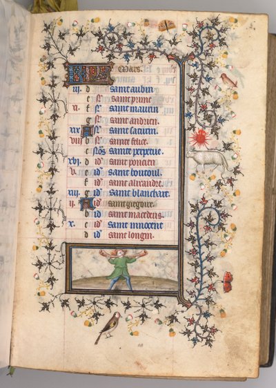 Hours of Charles the Noble, King of Navarre 1361-1425: fol. 3r, March, c. 1405 by Master of the Brussels Initials and Associates