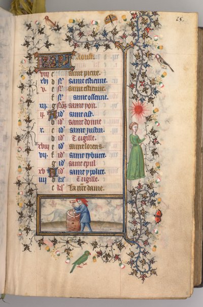 Hours of Charles the Noble, King of Navarre 1361-1425: fol. 8r, August, c. 1405 by Master of the Brussels Initials and Associates