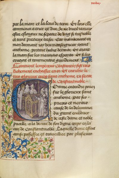 Initial C: The Emperor of Constantinople Enshrining the Body of Saint Anthony by Master of the Brussels Romuléon