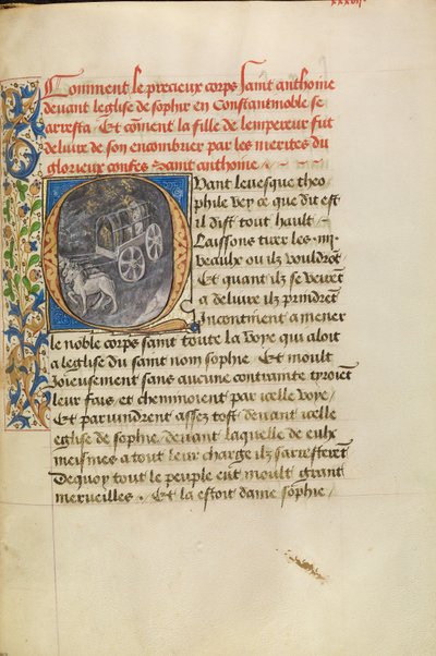 Initial Q: The Reliquary Shrine of Saint Anthony Arriving at the Church in Constantinople and The Healing of the Emperor