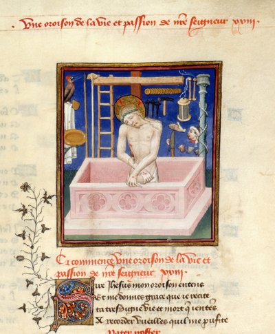 Detail of a miniature of Christ as the Man of Sorrows at the beginning of a prayer to Christ, from 