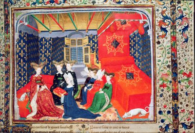 Christine de Pisan presenting her book to Queen Isabella of Bavaria, from the poems of Christine de Pisan by Master of the Cité des Dames