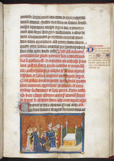 The Archbishop of Reims placing the crown on the King