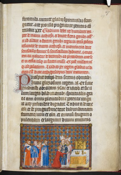The King Offering the Sword on the Altar (illustration from The Coronation Book of Charles V, King of France) by Master of the Coronation Book of Charles V