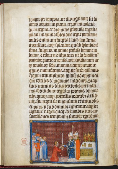 The Archbishop of Reims Returning the Sword to the King (illustration from The Coronation Book of Charles V, King of France) by Master of the Coronation Book of Charles V