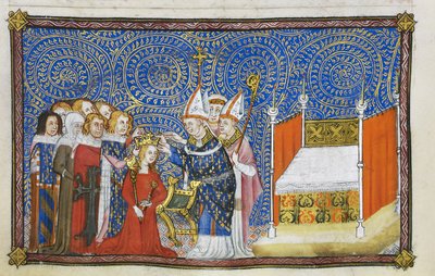 The Archbishop of Reims placing the crown on the queen