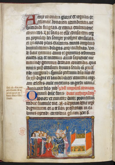 The Archbishop of Reims placing the crown on the queen