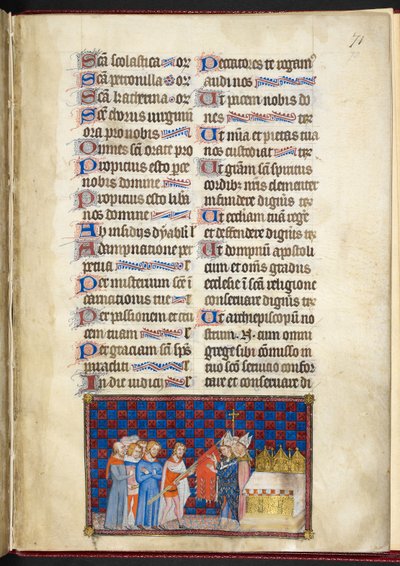 The Archbishop of Reims blessing the Oriflamme, illustration from 