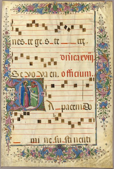 Page from a Choirbook with Christ and a Pharisee in a Historiated Initial D by Master of the Cypresses