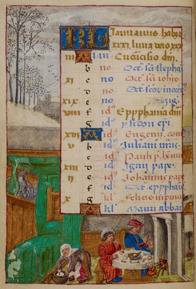 Calendar page for January, illustration from 