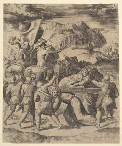 Christ Carrying the Cross Surrounded by Soldiers, Several on Horseback by Master of the Die