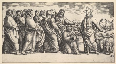 Christ Indicating to a Flock of Sheep, St. Peter Kneeling, 1530-60 by Master of the Die