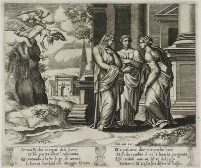 Psyche Telling Her Misfortune to Her Sisters by Master of the Die