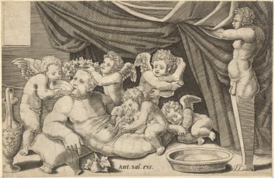 Speculum Romanae Magnificentiae: Bacchus Surrounded by Putti with Priapus by Master of the Die