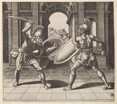 Two Gladiators Fighting in Front of an Arch, 1530-60 by Master of the Die