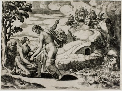 Venus Ordering Psyche to Seek Water from a Fountain Guarded by Dragons by Master of the Die
