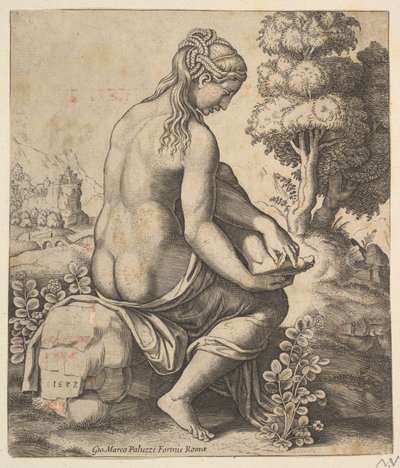 Venus removing a thorn from her foot, 1532 by Master of the Die