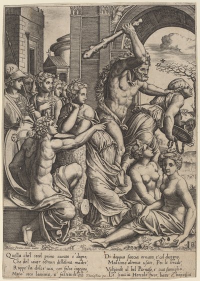 Envy Driven from the Temple of the Muses by Master of the Die after Baldassare Peruzzi